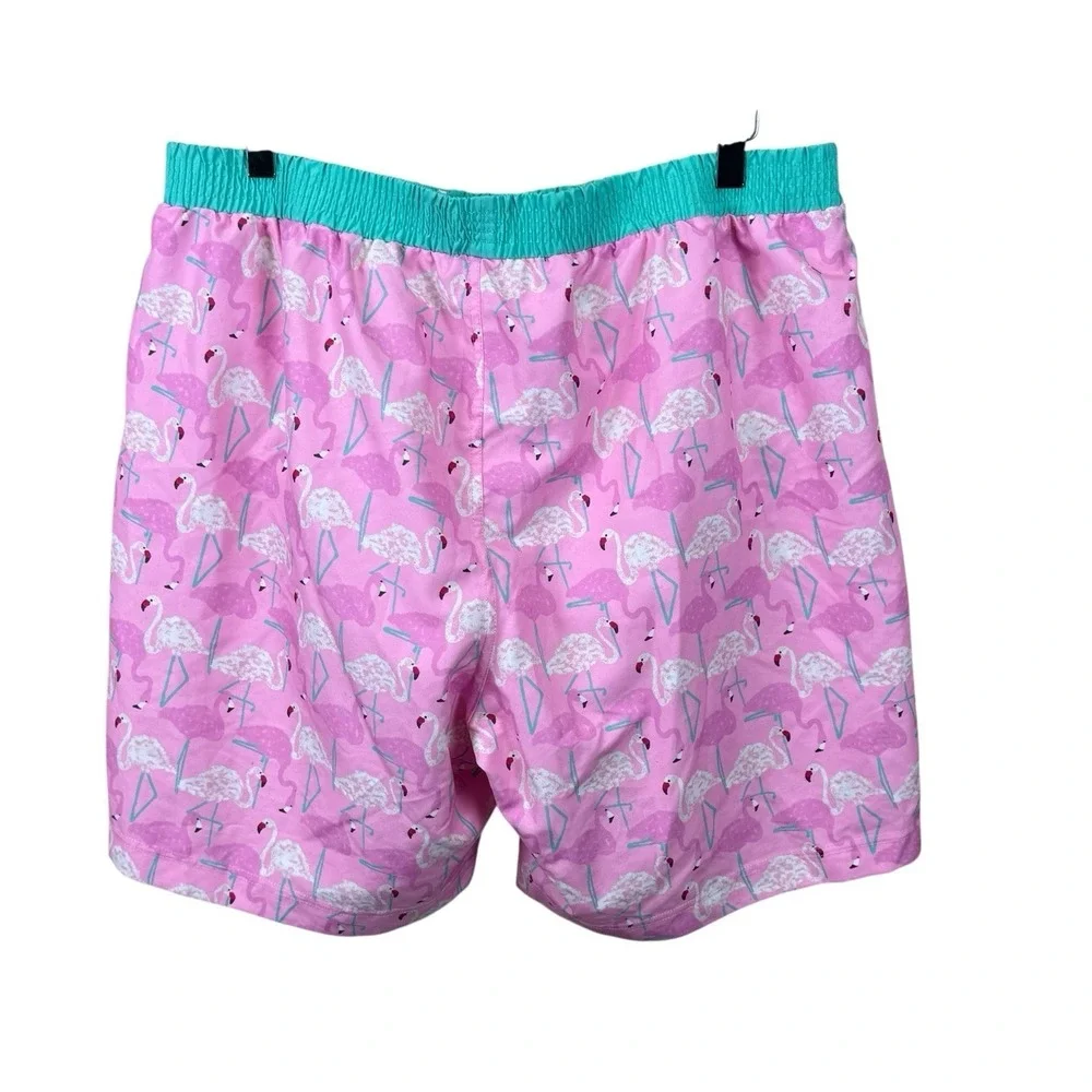 Matilda Jane Shorts Mens XL Pink‎ Teal Flamingo Swim Board Stripe Print Trunks